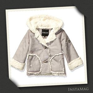 DKNY Gray Faux Shearling Toggle Button Hooded Coat (Little Girls)